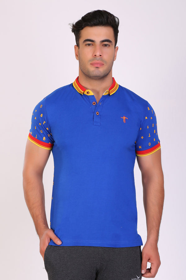 Men Slim Fit Printed Royal T-Shirt