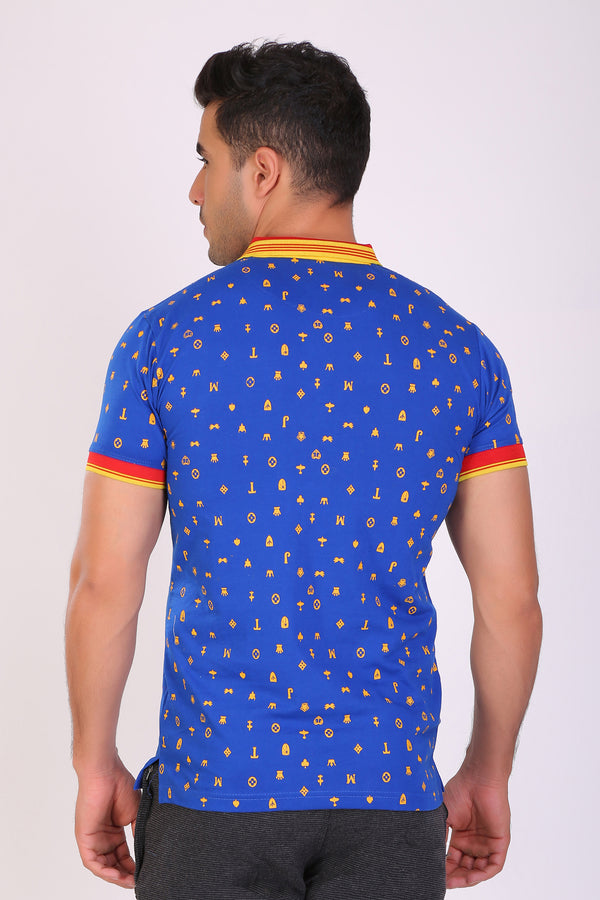 Men Slim Fit Printed Royal T-Shirt