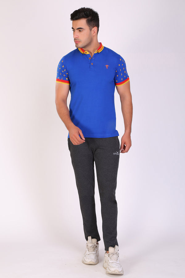 Men Slim Fit Printed Royal T-Shirt