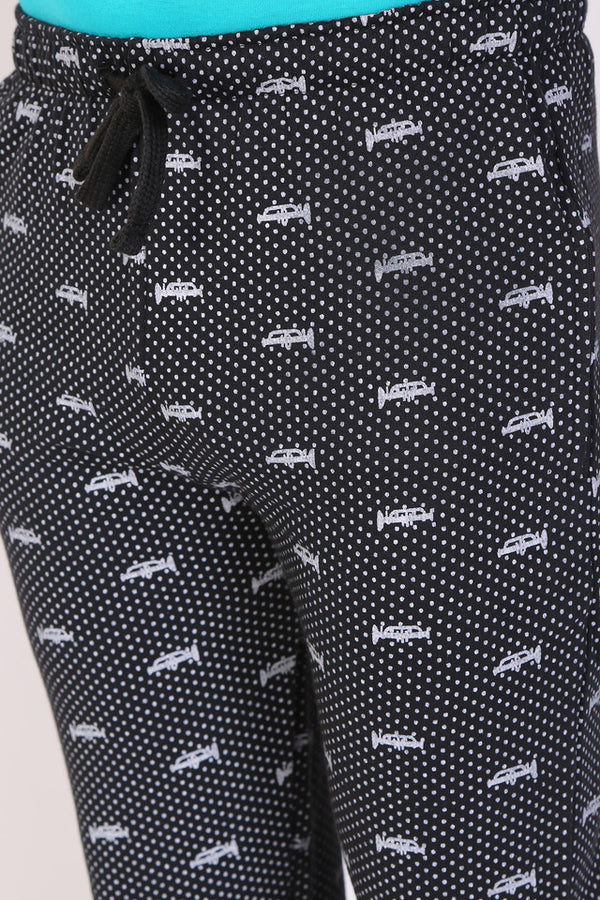 Men Slim Fit Printed Black Track Pant