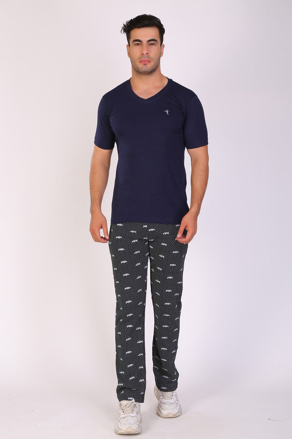 Men Slim Fit Printed Black Track Pant