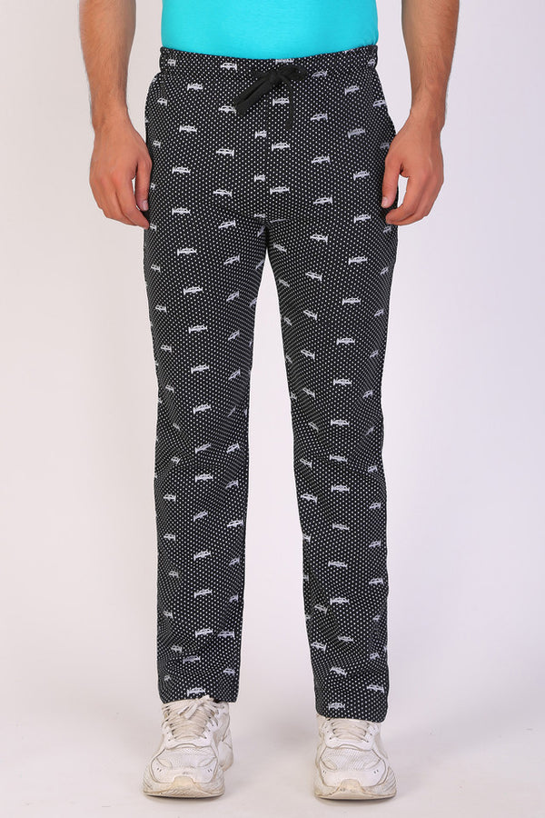 Men Slim Fit Printed Black Track Pant