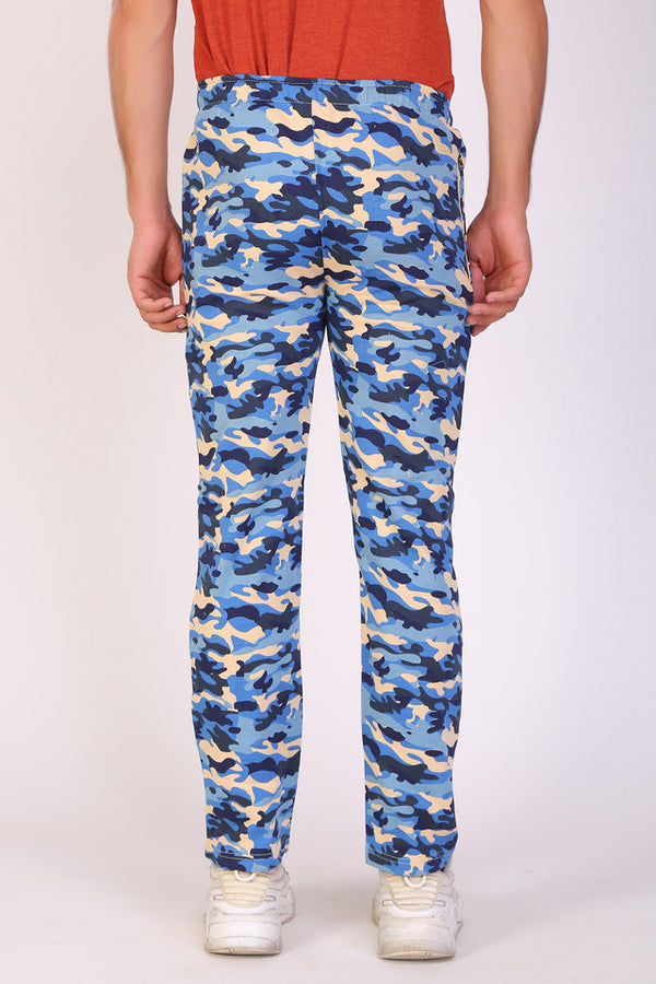 Men Slim Fit Printed Blue Track Pant