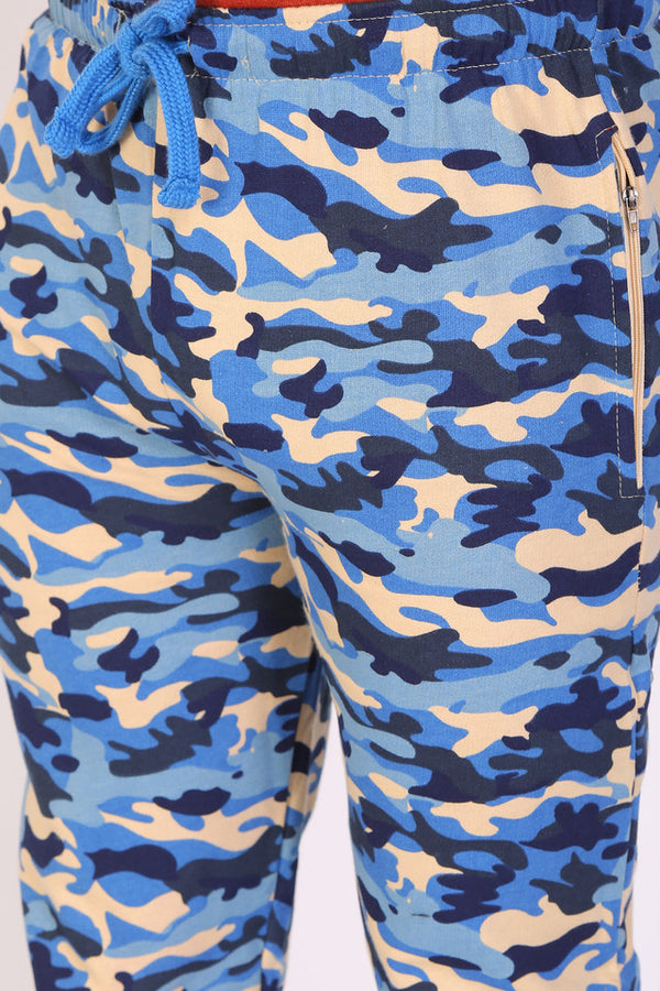 Men Slim Fit Printed Blue Track Pant