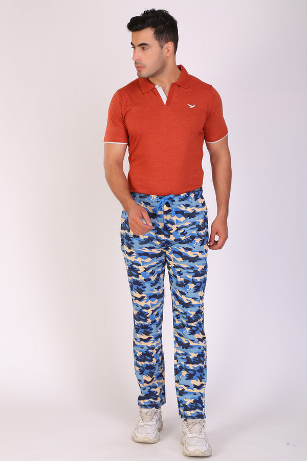 Men Slim Fit Printed Blue Track Pant