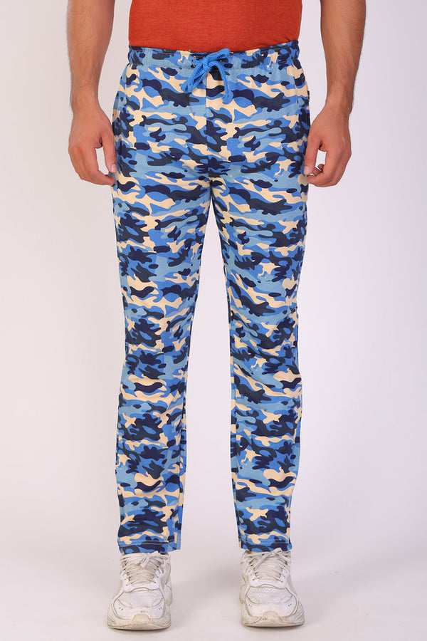 Men Slim Fit Printed Blue Track Pant
