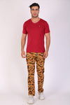 Men Slim Fit Printed Brown Track Pant