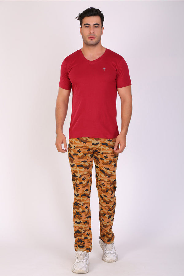 Men Slim Fit Printed Brown Track Pant
