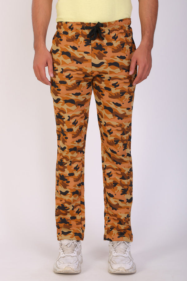Men Slim Fit Printed Brown Track Pant