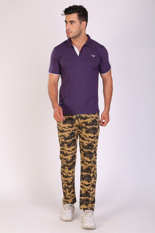 Men Slim Fit Printed khaki Track Pant
