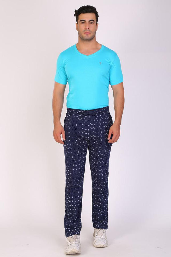 Men Slim Fit Printed Navy Track Pant