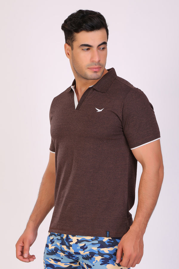 Men Slim Fit Printed Brown Polo T-Shirts