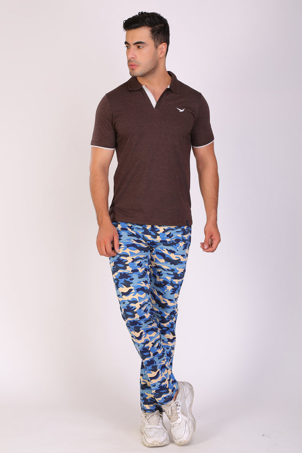 Men Slim Fit Printed Brown Polo T-Shirts
