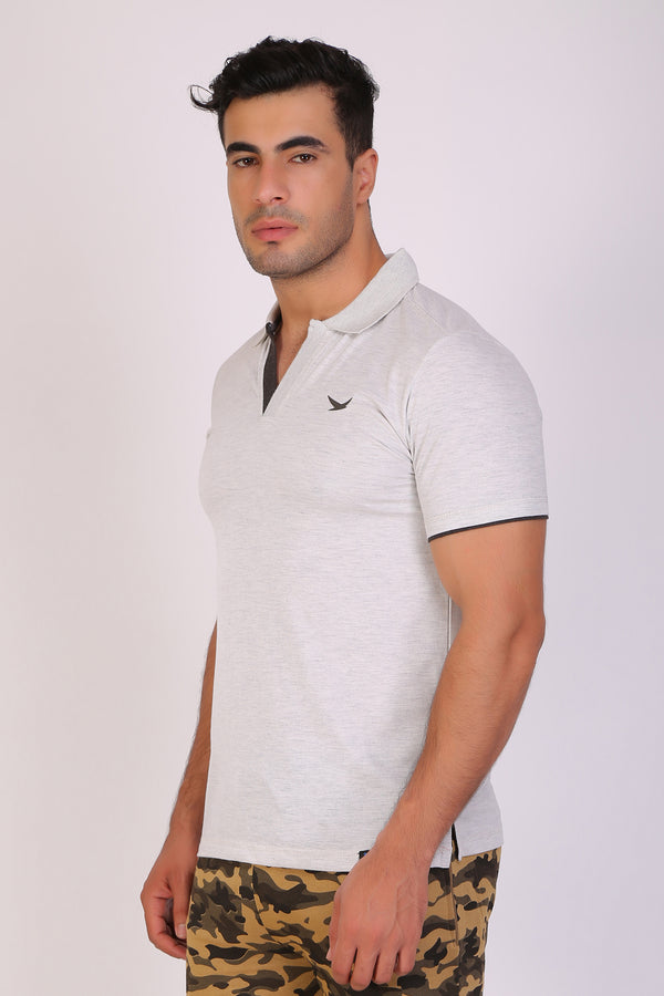 Men Slim Fit Printed Grey Polo T-Shirts