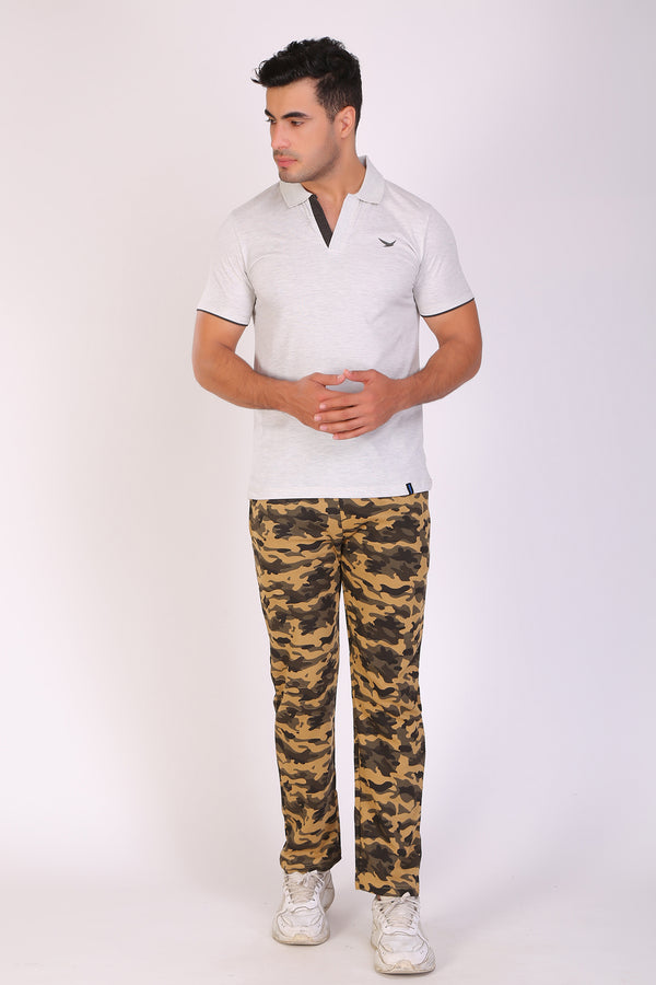 Men Slim Fit Printed Grey Polo T-Shirts