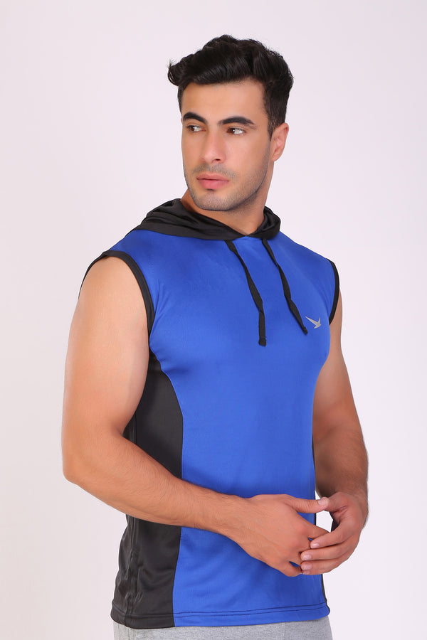 Men Blue-Navy Hooded Sports T-Shirts