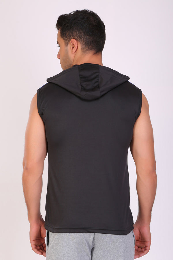 Men Blue-Navy Hooded Sports T-Shirts