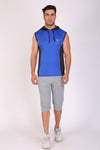 Men Blue-Navy Hooded Sports T-Shirts