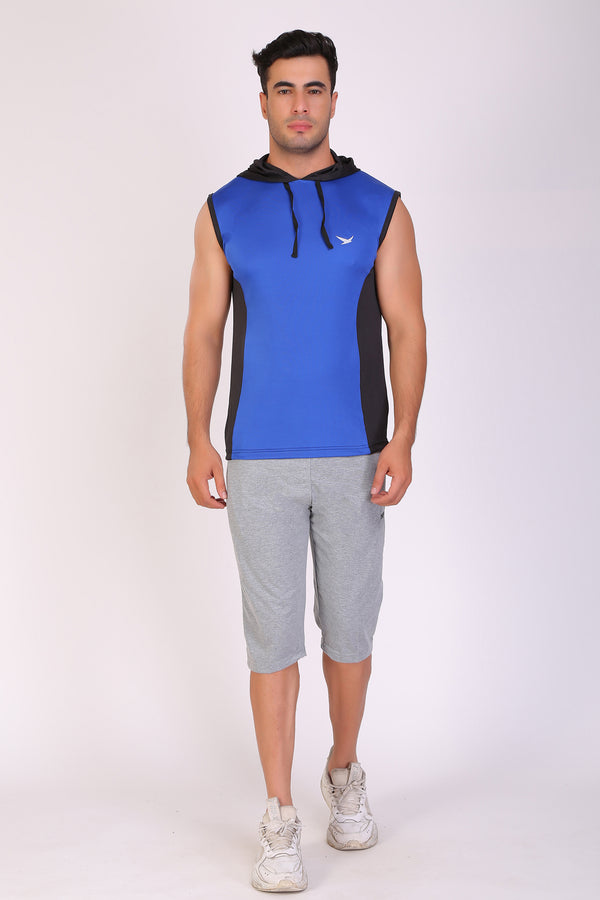 Men Blue-Navy Hooded Sports T-Shirts