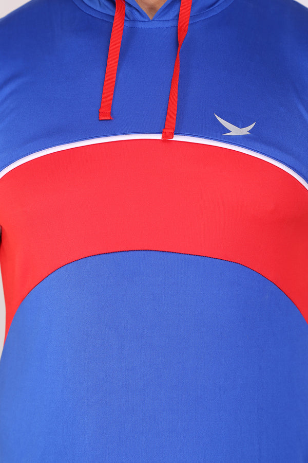 Men Blue-Red Hooded Sports T-Shirts