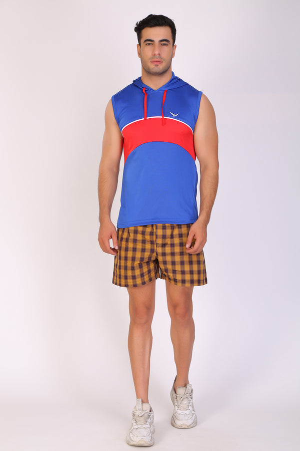 Men Blue-Red Hooded Sports T-Shirts