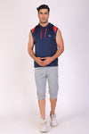 Men Navy Hooded Sports T-Shirts