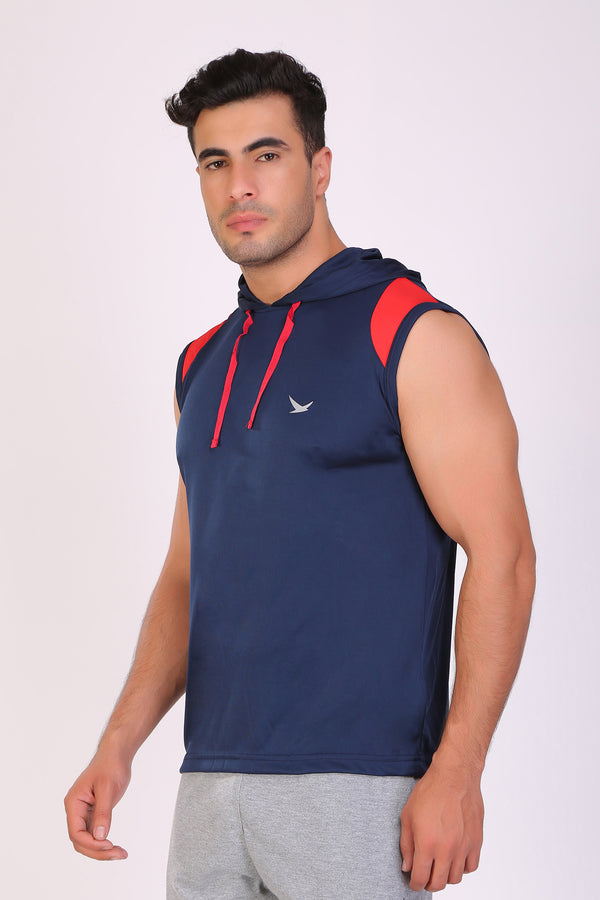 Men Navy Hooded Sports T-Shirts