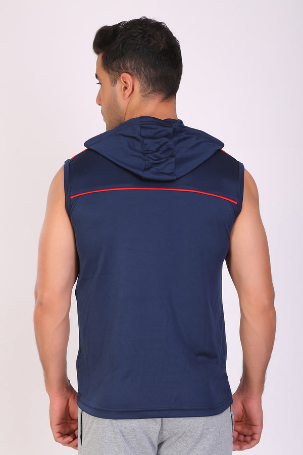 Men Navy Hooded Sports T-Shirts