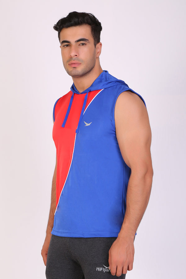 Men Red-Blue Hooded Sports T-Shirts