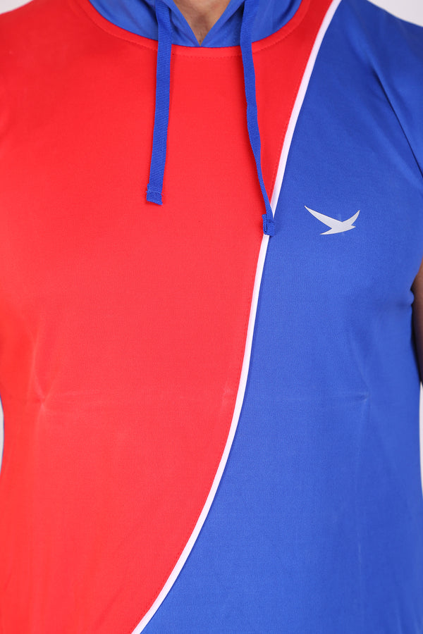 Men Red-Blue Hooded Sports T-Shirts