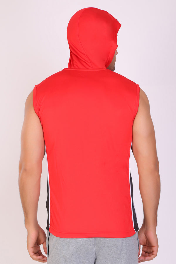Men Red Hooded Sports T-Shirts