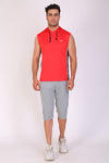 Men Red Hooded Sports T-Shirts