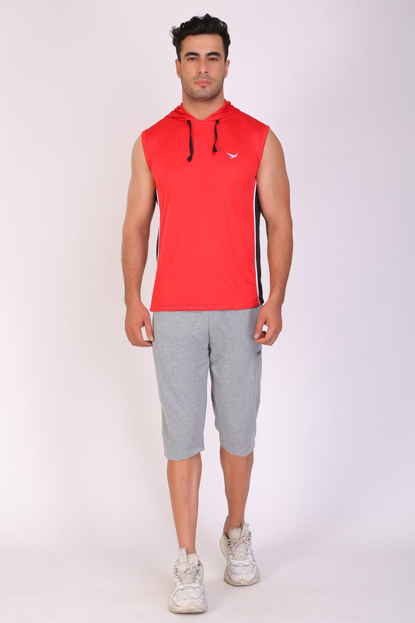 Men Red Hooded Sports T-Shirts