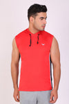 Men Red Hooded Sports T-Shirts