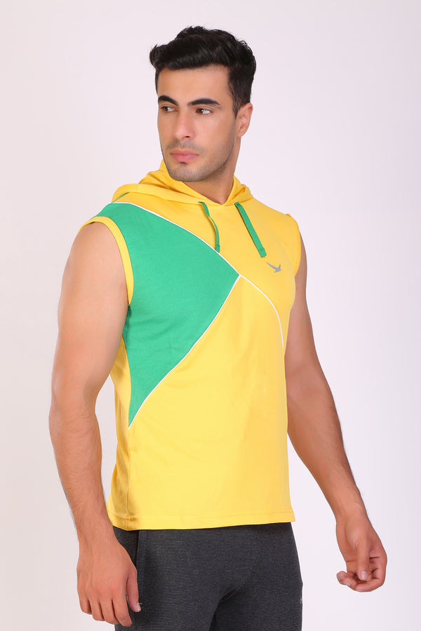 Men Yellow Hooded Sports T-Shirts