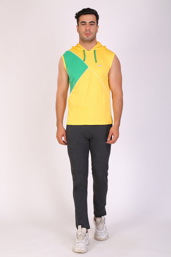 Men Yellow Hooded Sports T-Shirts