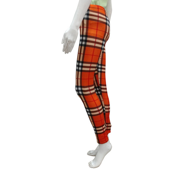 T.T Women Printed Leggings Orange Checked