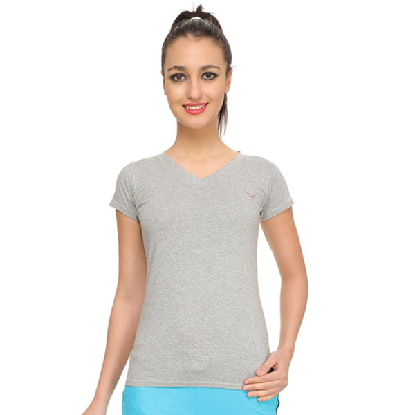 Women V Neck Grey Melange T-Shirts