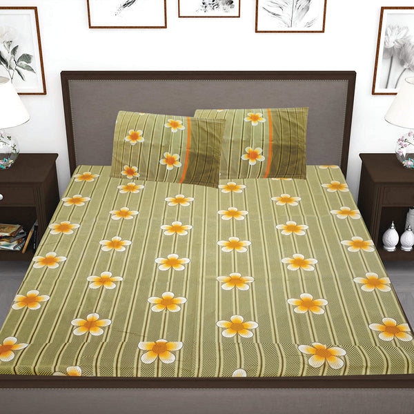 T.T. Multi Colored Floral Double Bedsheet With 2 Pillow Covers