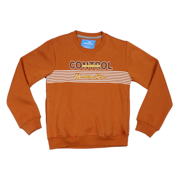 HiFlyers Kids Tan Regular Fit Printed Round Neck Sweatshirt