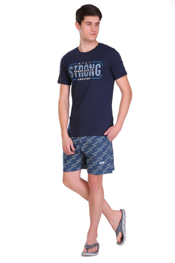 T.T. Men Printed Bermuda Shorts Airforce Blue