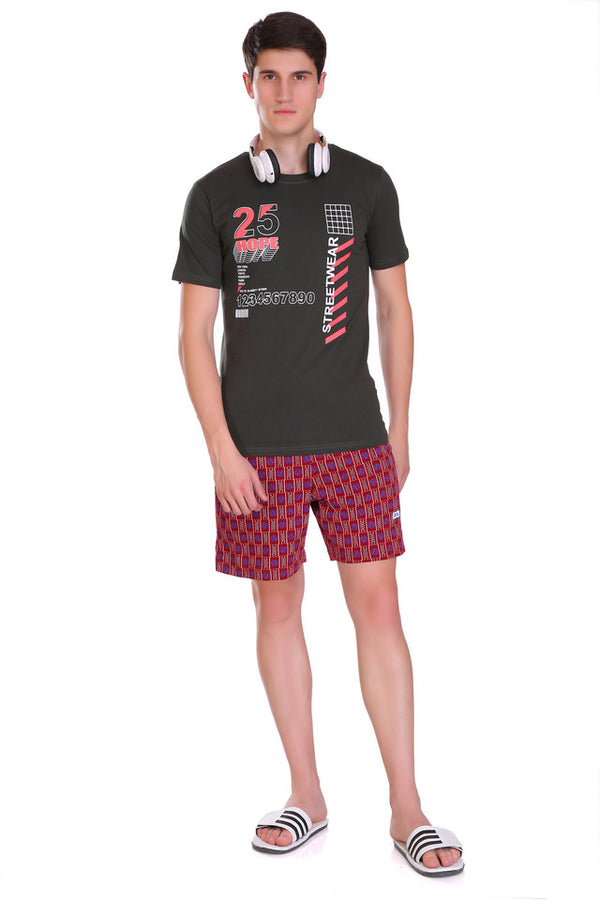 T.T. Men Printed Bermuda Shorts Maroon
