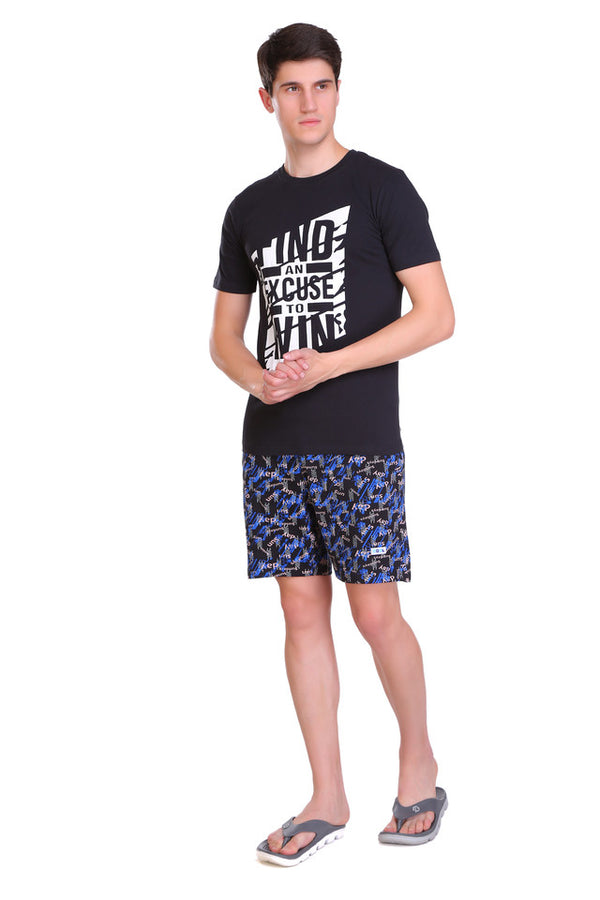 T.T. Men Printed Bermuda Shorts Black-Royal