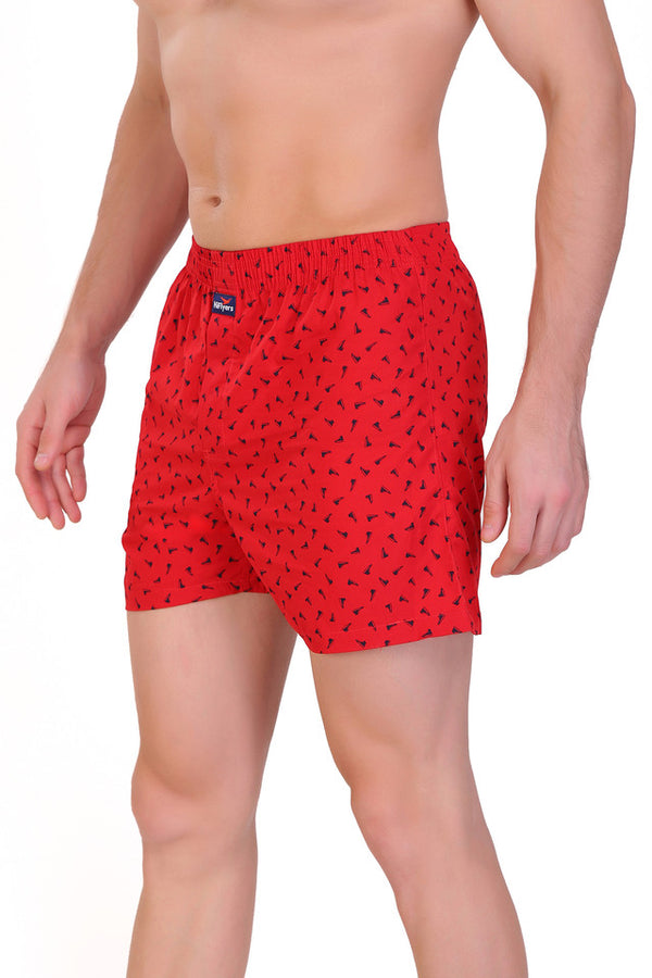 HiFlyers Men Printed Cotton Boxer Short Red