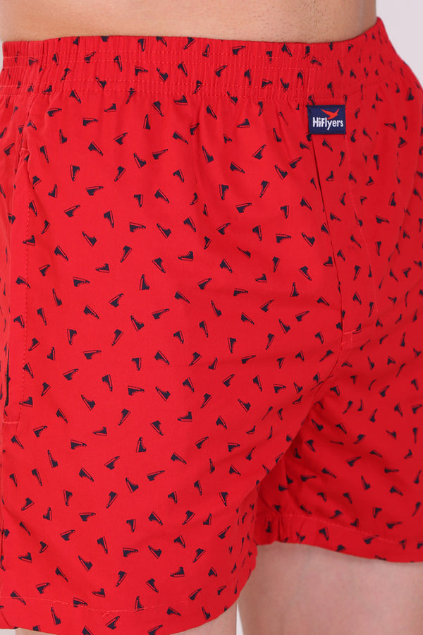 HiFlyers Men Printed Cotton Boxer Short Red