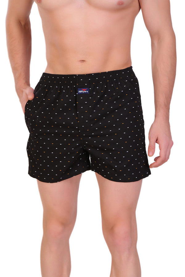 HiFlyers Men Printed Cotton Boxer Short Black