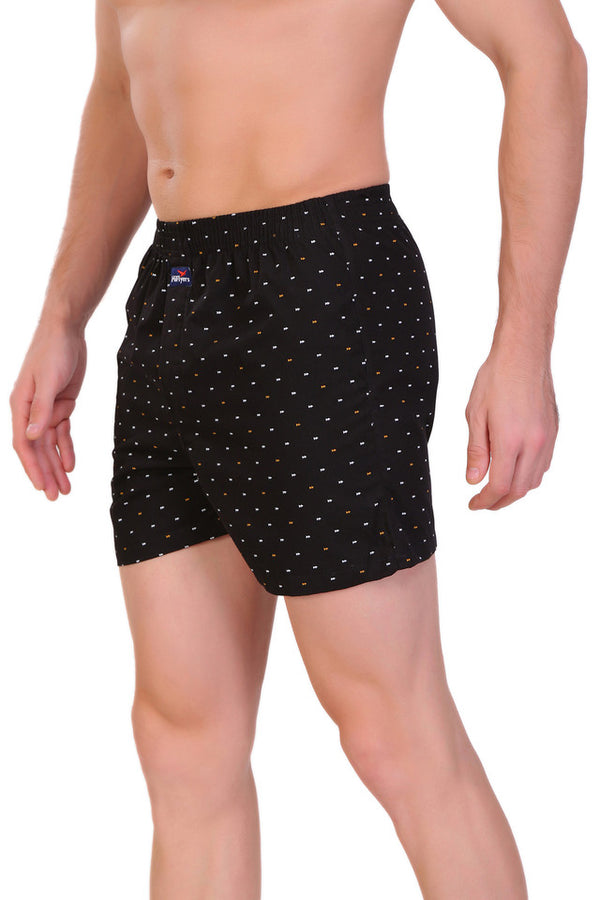 HiFlyers Men Printed Cotton Boxer Short Black