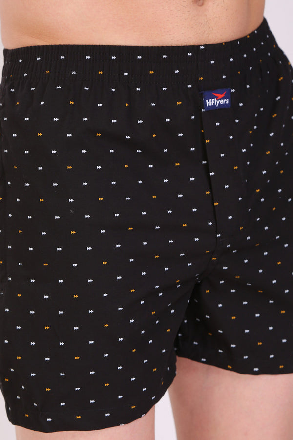 HiFlyers Men Printed Cotton Boxer Short Black