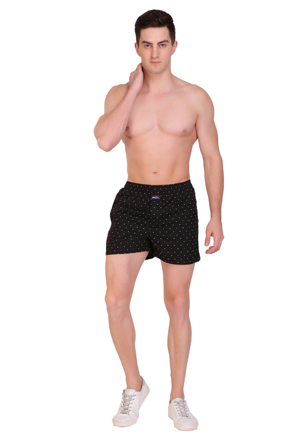 HiFlyers Men Printed Cotton Boxer Short Black