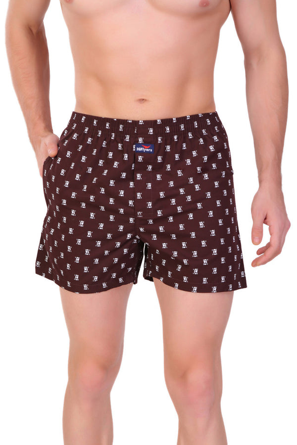 HiFlyers Men Printed Cotton Boxer Short Brown